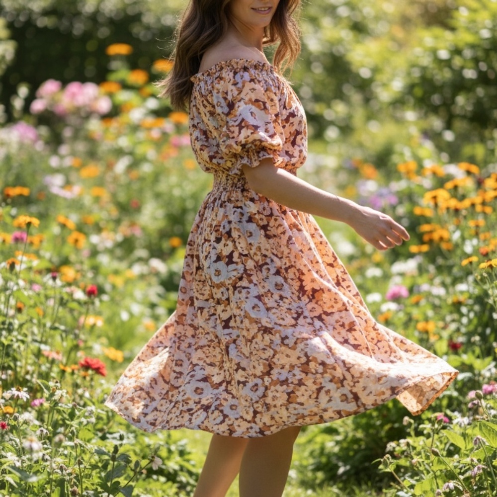 MADEWELL Smocked Mockneck Dress in Floral Breeze womens size M